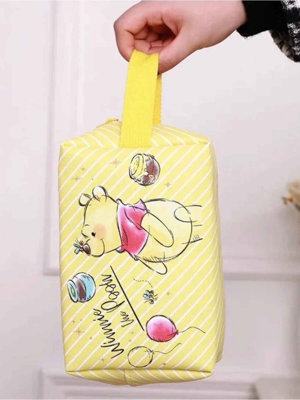 Disney Winnie the Pooh Yellow Striped make up pouch universal carry bag
